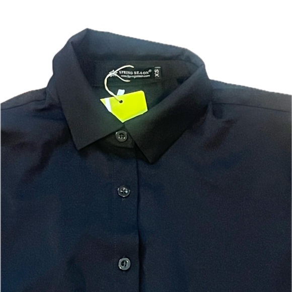 Spring Seaon Black Button Down Blouse Top XS - Picture 3 of 7